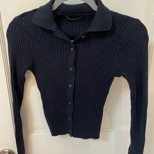 Brandy Melville Navy blue collared cotton cardigan